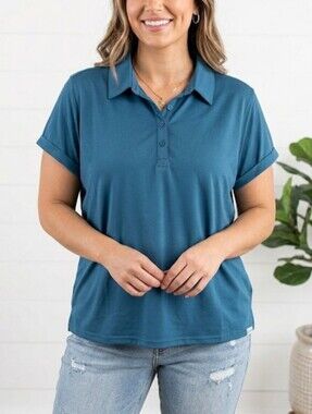 Columbia Slate Blue Short Sleeve Polo Shirt Performance Activewear Top Sz 2X
